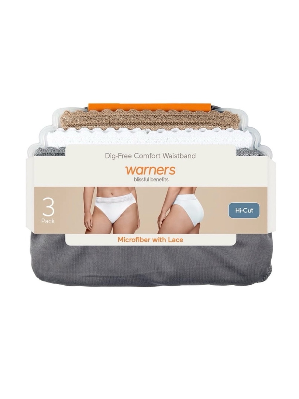 Warners 3-Pack Hi-Cut Microfiber With Lace Briefs / size L. NWT